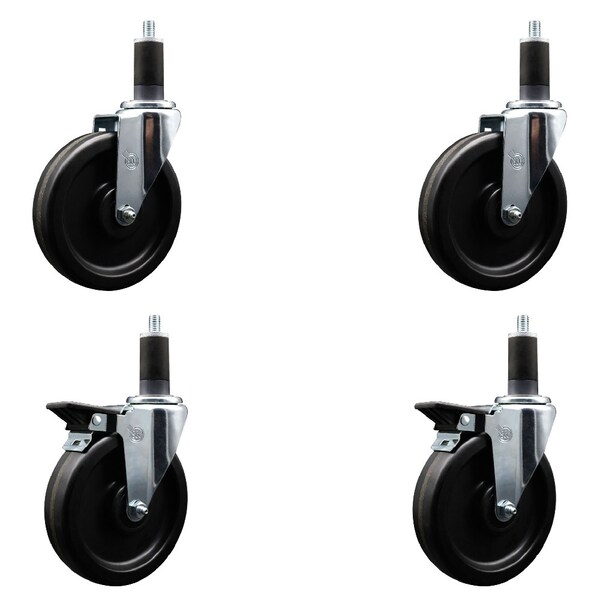 6'' Phenolic Wheel Swivel 1-1/4'' Expand Stem Caster Set 2 Brakes, 4PK